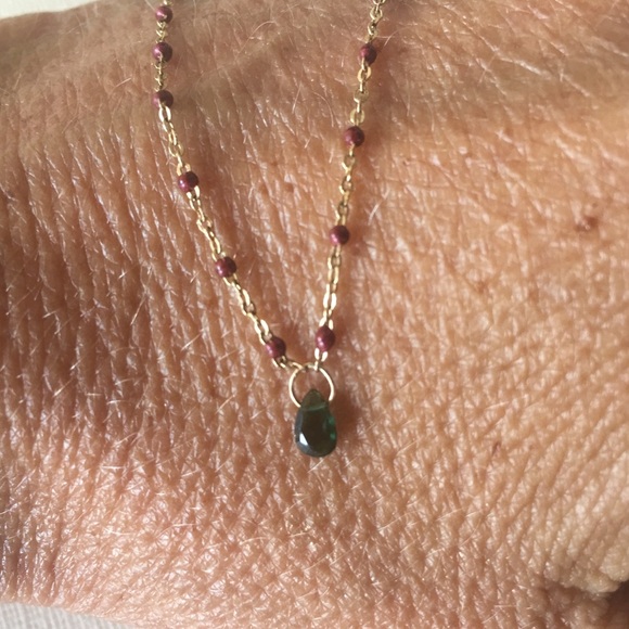 tourmaline and enamel necklace 14k gold filled - Picture 3 of 4